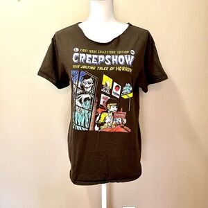 Creepshow Brown Graphic T Shirt With Cut Out Neckline Size Women’s Medium